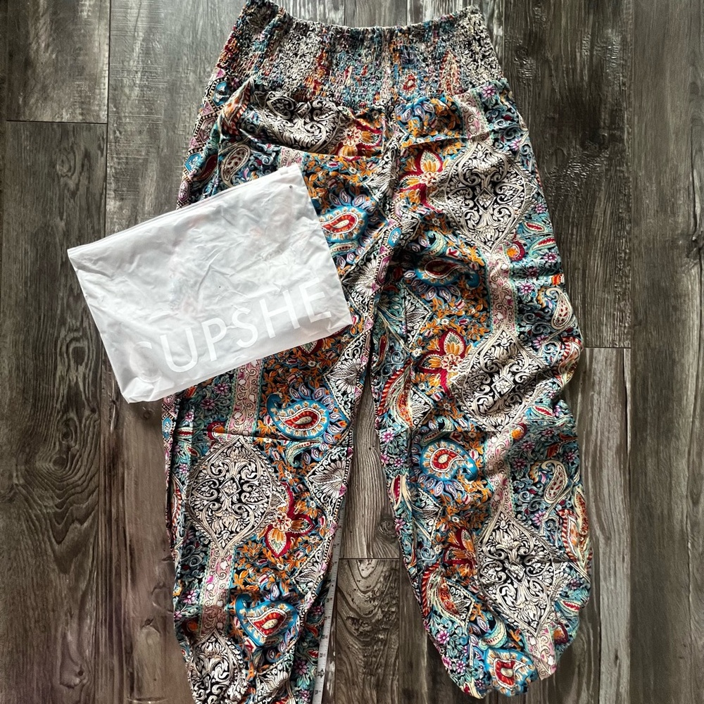 Cupshe Paisley Smocked Waist Tapered Leg Cover-Up Pants - Picture 10 of 10